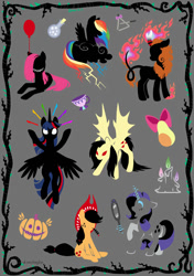 Size: 704x1000 | Tagged: safe, artist:dany-the-hell-fox, character:apple bloom, character:applejack, character:autumn blaze, character:derpy hooves, character:flutterbat, character:fluttershy, character:octavia melody, character:pinkamena diane pie, character:pinkie pie, character:rainbow dash, character:rarity, character:scootaloo, character:starlight glimmer, character:sweetie belle, character:twilight sparkle, character:twilight sparkle (alicorn), species:alicorn, species:bat pony, species:earth pony, species:kirin, species:pegasus, species:pony, species:unicorn, g4, balloon, bat ponified, candle, cloud, cup, cutie mark crusaders, food, halloween, holiday, jack-o-lantern, lightning, mane six, mirror, musical instrument, pear, potion, pumpkin, race swap, silhouette, teacup, triangle