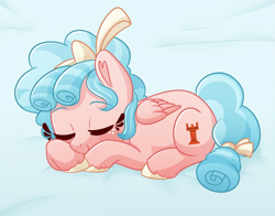 Size: 1000x783 | Tagged: safe, artist:fannytastical, edit, character:cozy glow, species:pegasus, species:pony, g4, cozybetes, cropped, cute, eyes closed, female, filly, freckles, lying down, prone, sleeping, solo, unshorn fetlocks