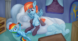 Size: 4096x2160 | Tagged: safe, artist:wellfugzee, derpibooru original, character:rainbow dash, character:windy whistles, species:pegasus, species:pony, g4, bandage, bed, bedroom, clothing, female, filly, filly rainbow dash, socks, toy, younger