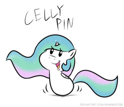 Size: 456x394 | Tagged: safe, artist:banebuster, character:princess celestia, species:alicorn, species:pony, series:tiny tia, g4, inanimate tf, no legs, objectification, open mouth, pin, solo, transformation