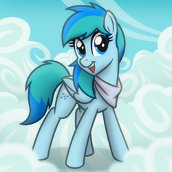 Size: 2048x2048 | Tagged: safe, artist:whitequartztheartist, oc, oc only, oc:stormy waters, species:pegasus, species:pony, g4, bandana, cloud, female, mare, on a cloud, solo, standing on a cloud