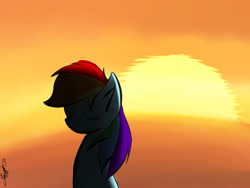 Size: 2000x1500 | Tagged: safe, artist:icywindthepony, character:rainbow dash, species:pony, g4, shadow, solo, sunset