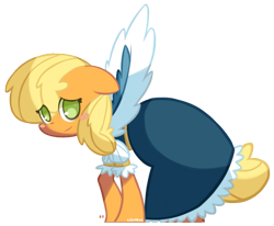 Size: 697x574 | Tagged: safe, artist:lillynya, character:applejack, episode:magical mystery cure, g4, my little pony: friendship is magic, blonde, blushing, clothing, dress, missing accessory