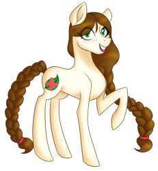 Size: 2500x2700 | Tagged: safe, artist:puddingskinmcgee, oc, species:pony, g4, braid, braided tail, female, looking at you, mare, one hoof raised, simple background, smiling, solo, transparent background