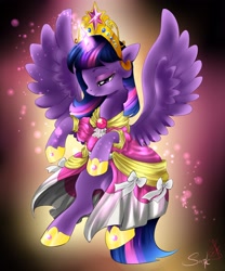 Size: 2500x3000 | Tagged: safe, artist:daughter-of-fantasy, character:twilight sparkle, character:twilight sparkle (alicorn), species:alicorn, species:pony, big crown thingy, clothing, coronation dress, cute, dress, element of magic, female, high res, mare, profile, solo, twiabetes