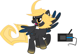Size: 1600x1131 | Tagged: safe, artist:likonan, artist:restlessillustrator, oc, oc only, species:pegasus, species:pony, blonde, cutie mark, earpiece, facial markings, flying, gray, ri, serious, serious face, simple background, transparent background