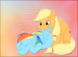 Size: 1045x764 | Tagged: safe, artist:arcticwaters, character:applejack, character:rainbow dash, ship:appledash, preening, shipping