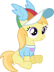 Size: 4000x5364 | Tagged: safe, artist:lumorn, character:noi, species:earth pony, species:pony, episode:the mysterious mare do well, g4, my little pony: friendship is magic, amazing, clothing, excited, fangirl, female, filly, happy, hat, heart, rainbow dash fanclub, shirt, simple background, sitting, smiling, solo, t-shirt, transparent background, vector, wings