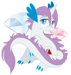 Size: 1788x1892 | Tagged: safe, artist:nabbiekitty, oc, oc only, oc:gem, parent:rarity, parent:spike, parents:sparity, species:dracony, hybrid, interspecies offspring, offspring, simple background, solo, transparent background