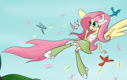 Size: 1280x809 | Tagged: safe, artist:tixolseyerk, character:fluttershy, my little pony:equestria girls, alternative cutie mark placement, belly button, facial cutie mark, midriff, ponied up