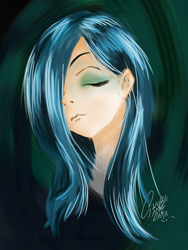 Size: 768x1024 | Tagged: safe, artist:claireannecarr, character:queen chrysalis, species:human, eyes closed, eyeshadow, head, humanized, makeup