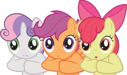 Size: 6006x3545 | Tagged: safe, artist:the-crusius, character:apple bloom, character:scootaloo, character:sweetie belle, cutie mark crusaders, reaction image, simple background, transparent background, vector
