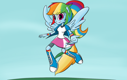 Size: 1280x809 | Tagged: safe, artist:tixolseyerk, character:rainbow dash, my little pony:equestria girls, humanized, ponied up, winged humanization