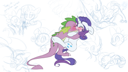 Size: 1920x1080 | Tagged: safe, artist:batlover800, character:rarity, character:spike, ship:sparity, blushing, female, interspecies, kissing, making out, male, older, shipping, straight, teenage spike