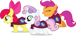 Size: 3999x1886 | Tagged: safe, artist:lumorn, character:apple bloom, character:scootaloo, character:sweetie belle, cape, clothing, cmc cape, cutie mark crusaders, running, simple background, transparent background, vector