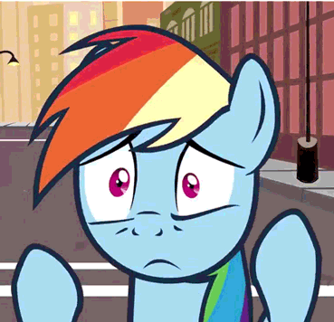 Size: 369x356 | Tagged: safe, artist:flamingo1986, character:rainbow dash, animated, double rainboom, female, scared, townsville, worried