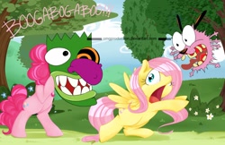 Size: 1280x828 | Tagged: safe, artist:omgproductions, character:fluttershy, character:pinkie pie, courage the cowardly dog, crossover, mask