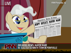 Size: 1400x1050 | Tagged: safe, artist:grilledcat, character:derpy hooves, character:mayor mare, species:earth pony, species:pony, 1949 us election, blackletter, chicago daily tribune, dewey defeats truman, election, female, glasses, harry truman, mare, newspaper, parody, photoshop, pnn, solo, thomas dewey