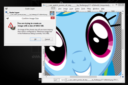 Size: 976x653 | Tagged: safe, artist:flutterguy317, character:rainbow dash, species:pony, gimp, scaling warning message, too big, wilber, windows, windows 8