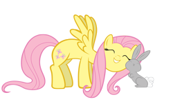 Size: 2600x1600 | Tagged: safe, artist:datnaro, character:fluttershy, species:pegasus, species:pony, species:rabbit, cute, eyes closed, nuzzling, shyabetes, simple background, transparent background, vector