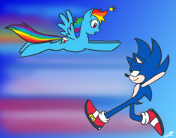 Size: 1280x1002 | Tagged: safe, artist:thex-plotion, character:rainbow dash, character:sonic the hedgehog, crossover, rivalry, sonic the hedgehog (series)