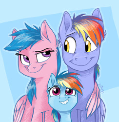 Size: 1879x1923 | Tagged: safe, artist:graystripe64, character:firefly, character:rainbow blaze, character:rainbow dash, species:pegasus, species:pony, ship:fireblaze, g1, g4, bedroom eyes, dreamworks face, family, family photo, female, filly, firefly as rainbow dash's mom, foal, g1 to g4, generation leap, happy, hug, male, mare, parent, shipping, smiling, stallion, straight, winghug, younger