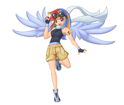 Size: 2328x1974 | Tagged: safe, artist:angriestangryartist, character:rainbow dash, anime, armpits, humanized, simple background, solo, transparent background, winged humanization