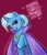 Size: 681x800 | Tagged: safe, artist:donenaya, character:trixie, species:pony, species:unicorn, ship:twixie, g4, blushing, dialogue, female, heart, implied lesbian, implied shipping, implied twilight sparkle, implied twixie, looking at you, mare, photoshop, raised hoof, red background, simple background, solo, trixie's cape, trixie's hat