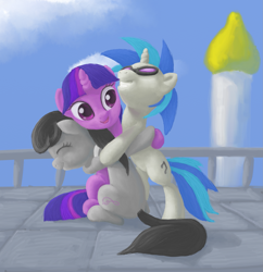 Size: 1905x1964 | Tagged: safe, artist:odooee, character:dj pon-3, character:octavia melody, character:twilight sparkle, character:vinyl scratch, hug