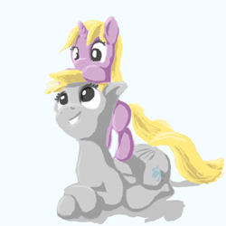 Size: 800x800 | Tagged: safe, artist:odooee, character:derpy hooves, character:dinky hooves, species:pegasus, species:pony, equestria's best mother, female, mare, sitting