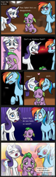 Size: 576x1800 | Tagged: safe, artist:mimtii, character:rainbow dash, character:rarity, character:spike, comforting, comic, drawn together, drugs, high, kiss on the cheek, kiss sandwich, kissing, parody, wat