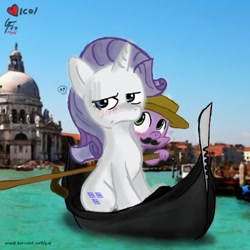 Size: 999x999 | Tagged: safe, artist:noponyzone, character:rarity, character:spike, ship:sparity, awkward, female, gondola, male, shipping, straight
