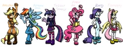 Size: 2000x800 | Tagged: safe, artist:hoshinousagi, character:applejack, character:fluttershy, character:pinkie pie, character:rainbow dash, character:rarity, character:twilight sparkle, species:anthro, species:plantigrade anthro, clothing, mane six, sonic the hedgehog (series), sonicified, species swap