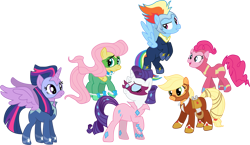 Size: 1000x578 | Tagged: safe, artist:schnuffitrunks, character:applejack, character:fili-second, character:fluttershy, character:masked matter-horn, character:mistress marevelous, character:pinkie pie, character:radiance, character:rainbow dash, character:rarity, character:twilight sparkle, character:twilight sparkle (alicorn), character:zapp, species:alicorn, species:pony, episode:power ponies, g4, my little pony: friendship is magic, season 4, female, mane six, mare, power rangers