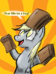 Size: 540x720 | Tagged: safe, artist:peperoger, character:derpy hooves, species:pegasus, species:pony, female, mare, paper bag, paper bag wizard, solo