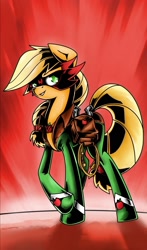 Size: 963x1642 | Tagged: safe, artist:europamaxima, character:applejack, character:mistress marevelous, episode:power ponies, g4, my little pony: friendship is magic, season 4, clothing, costume, crossed hooves, female, solo