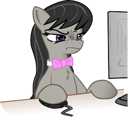Size: 1073x1032 | Tagged: safe, artist:haetran, artist:reiduran, character:octavia melody, species:pony, bow tie, chest fluff, computer, female, hoof hold, mousepad, octavia is not amused, reaction image, simple background, solo, transparent background, unamused, vector