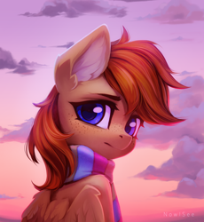 Size: 2000x2178 | Tagged: safe, artist:inowiseei, oc, oc:amber dart, species:pegasus, species:pony, g4, bust, clothing, female, mare, portrait, scarf, solo