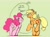 Size: 2048x1521 | Tagged: safe, artist:missusmousse, character:applejack, character:pinkie pie, species:earth pony, species:pony, g4, heresy, pear, raised hoof