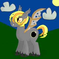 Size: 1280x1280 | Tagged: safe, artist:emerald rush, oc, oc only, species:bat pony, species:changeling, species:pony, eclipse, yellow changeling