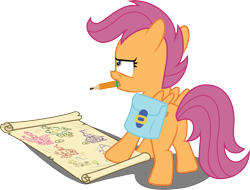 Size: 5001x3797 | Tagged: safe, artist:abion47, character:scootaloo, absurd resolution, bag, female, map, mouth hold, pencil, simple background, solo, transparent background, vector