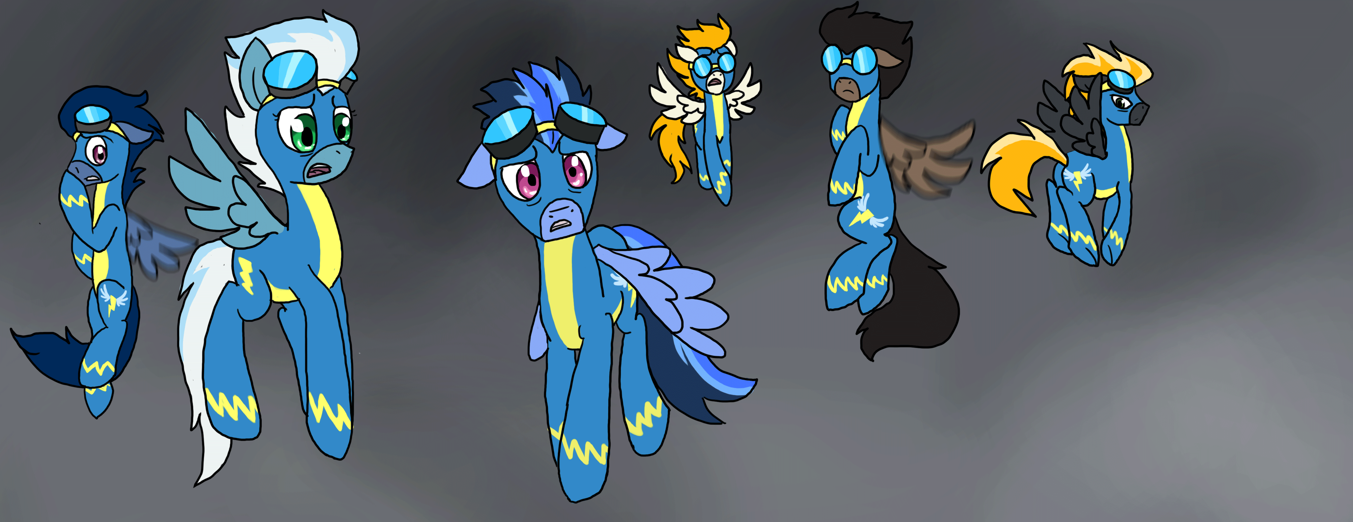 Size: 4400x1700 | Tagged: safe, artist:cat4lyst, character:fleetfoot, character:wave chill, oc, species:pegasus, species:pony, animated, flying, reaction image, wonderbolts