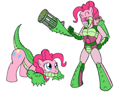 Size: 900x675 | Tagged: safe, artist:atomic-chinchilla, character:gummy, character:pinkie pie, beast wars, crossover, fusion, fuzor, robot, solo, species swap, transformation, transformers
