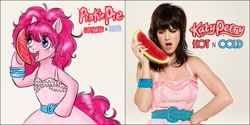 Size: 1000x500 | Tagged: safe, artist:donenaya, character:pinkie pie, album cover, food, hot n cold, katy perry, song reference, watermelon