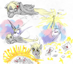 Size: 718x622 | Tagged: safe, artist:donenaya, character:derpy hooves, character:princess celestia, species:pegasus, species:pony, female, mare
