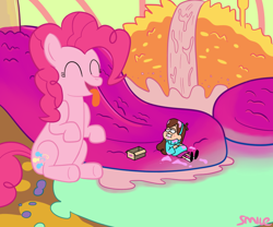 Size: 800x664 | Tagged: safe, artist:smile, character:pinkie pie, crossover, gravity falls, mabel pines, smile dip, the inconveniencing