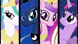 Size: 1920x1080 | Tagged: safe, artist:neodarkwing, character:princess cadance, character:princess celestia, character:princess luna, character:twilight sparkle, character:twilight sparkle (alicorn), species:alicorn, species:pony, alicorn tetrarchy, bust, collage, looking at you, vector, wallpaper