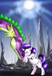 Size: 616x900 | Tagged: safe, artist:donenaya, character:rarity, character:spike, ship:sparity, adult spike, crying, female, male, older, older spike, parting, shipping, straight