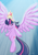 Size: 1748x2480 | Tagged: safe, artist:thex-plotion, character:twilight sparkle, character:twilight sparkle (alicorn), species:alicorn, species:pony, g4, big crown thingy, crown, element of magic, eyes closed, female, hilarious in hindsight, jewelry, mare, regalia, signature, solo, spread wings, three quarter view, wings