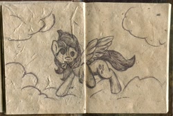 Size: 5177x3467 | Tagged: safe, artist:halfaman, character:derpy hooves, species:pegasus, species:pony, derp, female, hooves, lined paper, mare, monochrome, notebook, solo, traditional art